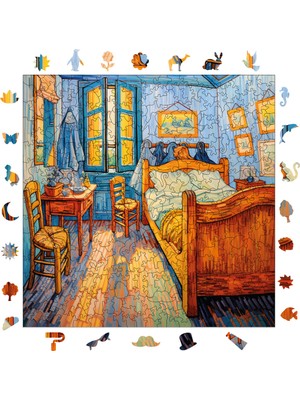 Pinecone Van Gogh Yatak Odası Reprodüksiyonu Ahşap Puzzle Yetişkin Benzersiz Parçalı Yapboz Puzzle S1-36