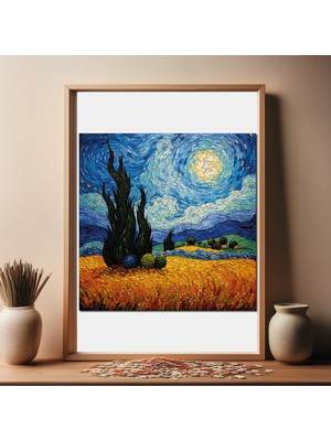 Pinecone Van Gogh Yıldızlı Gece Reprodüksiyonu Ahşap Puzzle Yetişkin Benzersiz Parçalı Yapboz Puzzle S1-35