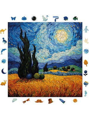 Pinecone Van Gogh Yıldızlı Gece Reprodüksiyonu Ahşap Puzzle Yetişkin Benzersiz Parçalı Yapboz Puzzle S1-35