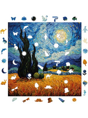 Pinecone Van Gogh Yıldızlı Gece Reprodüksiyonu Ahşap Puzzle Yetişkin Benzersiz Parçalı Yapboz Puzzle S1-35