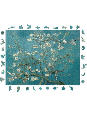 Pinecone Van Gogh Badem Ağacı Ahşap Puzzle Yetişkin Benzersiz Parçalı Yapboz Puzzle Yapıştırıcılı R1-03