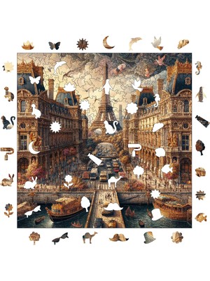 Pinecone Masalsı Şehir Paris Ahşap Puzzle Yetişkin Benzersiz Parçalı Yapboz Puzzle Yapıştırıcılı S1-16