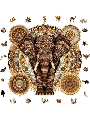 Pinecone Majestik Mandala Fil Ahşap Puzzle Yetişkin Benzersiz Parçalı Yapboz Puzzle Yapıştırıcılı Wz-04