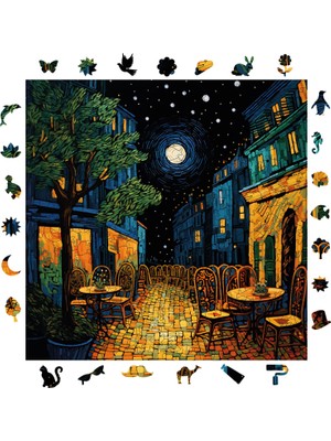 Pinecone Van Gogh Kafe Terasta Gece Reprodüksiyonu Ahşap Puzzle Yetişkin Benzersiz Parçalı Puzzle S1-32