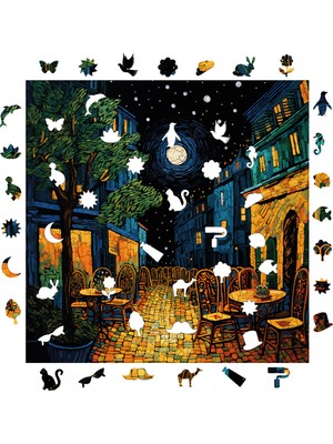 Pinecone Van Gogh Kafe Terasta Gece Reprodüksiyonu Ahşap Puzzle Yetişkin Benzersiz Parçalı Puzzle S1-32