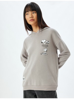 Koton Snoopy Kapüşonlu Sweatshirt Arkası Baskılı Şardonlu Lisanslı