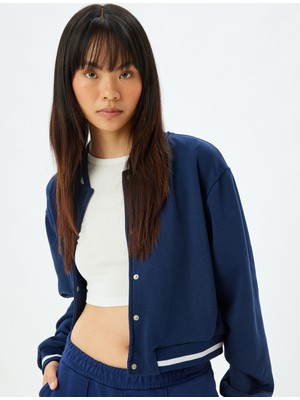 Koton Bomber Yaka Sweatshirt Çıtçıt Düğmeli Biyeli Şardonlu