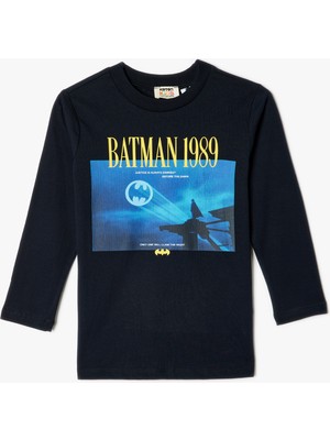 Koton Batman Tişört Lisanslı Uzun Kollu Bisiklet Yaka Pamuklu