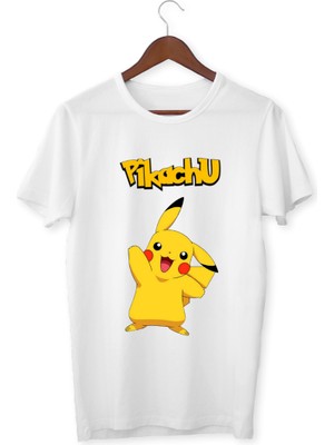 Alpşan Ticaret Pikachu Tişört Pokemon Çocuk Yetişkin Beyaz T-Shirt Pikachu Baskılı Beyaz Tişört