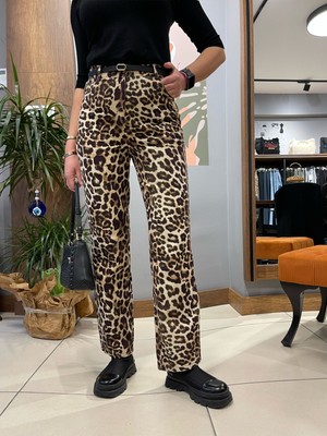 Arzu Özel Moda Atölyesi Leopar Kadın  Slim Straight Pantolon