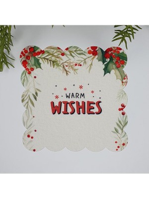 Deco Dekoratif Yılbaşı Çiçekleri ve Slogan Desenli Dijital Baskılı Kumaş Kokteyl Peçetesi 1 Adet