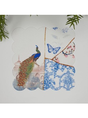 Deco Tavuzkuşu ve Çini Desenli Dijital Baskılı Kumaş Kokteyl Peçetesi 1 Adet