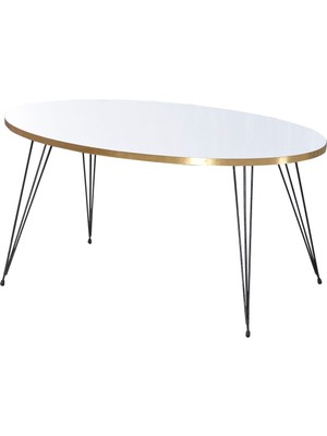 İşsevenler Orta Sehpa Elips Siyah Tel Ayak Altın Beyaz