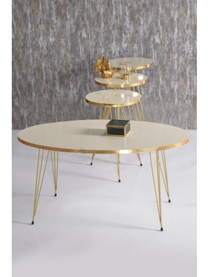 İşsevenler Zigon Sehpa Ve Orta Sehpa Elips Set Gold Krem Tel