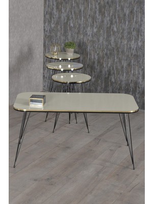 Zigon Sehpa ve Orta Sehpa Kr Set Siyah Tel Ayak Çift Altın Krem