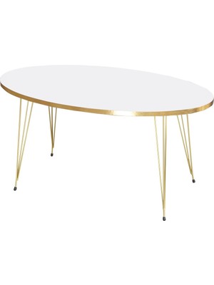 İşsevenler Orta Sehpa Elips Gold Beyaz Tel