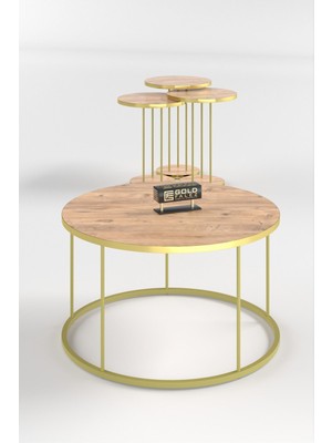 Orta Sehpa ve Zigon Sehpa Terra Set Gold Ceviz