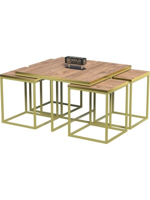 Orta Sehpa Ve Zigon Sehpa 5'li Lüx Set Altın Ceviz