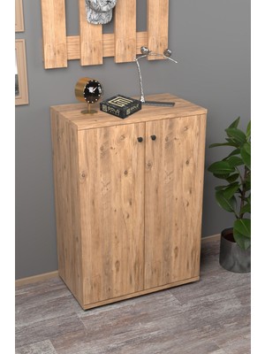 Ayakkabılık Çok Amaçlı Ayakkabı Dolabı 5 Raflı 2 Kapaklı Ceviz