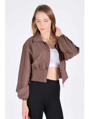 Rays 4296A Önü Fermuarlı Kısa Ceket Kahve