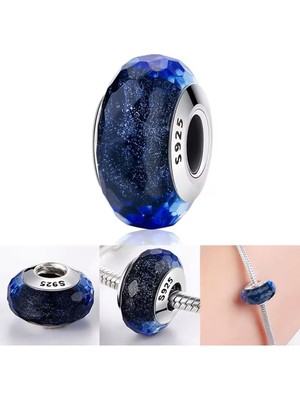 Hector Co Jewellery Işık Yayan Mavi Murano Cam Charm 925 Ayar