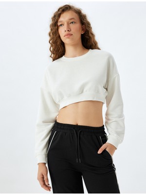 Koton Basic Crop Bisiklet Yaka Uzun Kollu Rahat Kalıp Sweatshirt