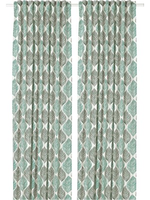 Fon Perde/2 Kanat, Beyaz-Yeşil, 145X300 Cm, Fjaderklınt