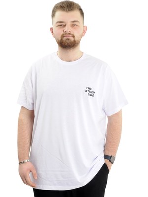ModeXL  Battal Beden Erkek Tişört Bisiklet Yaka Baskılı The Other Sıde U24039 Beyaz