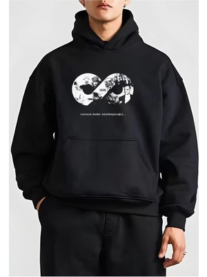 Tarz Yeri 10 Kasıma Özel Üç Iplik Kapşonlu Baskılı Sweatshirt - Siyah