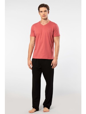 Cacharel Erkek Kisa Kollu Modal Pijama Takimi 2192/Mercan