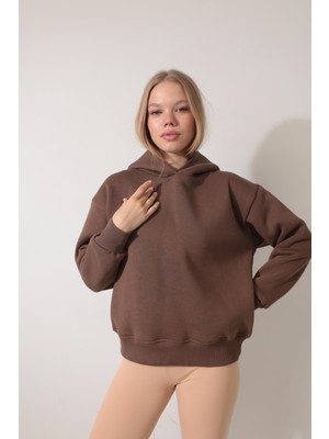 Amida Kahverengi Sırtı Etnik Nakış Işlemeli Bisiklet Yaka Sweatshirt - 2435