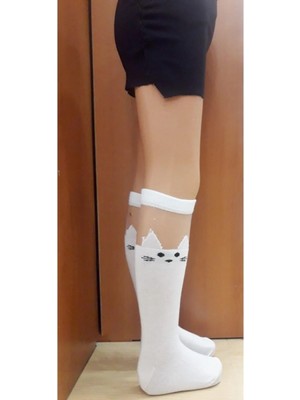 Tüllü Kedili Kız Çocuk Dizaltı Çorap