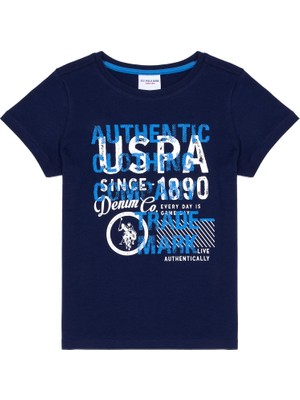 U.S. Polo Assn. Erkek Çocuk Lacivert Tişört Bisiklet Yaka Pamuklu Kolsuz Trend Grafik Desenli