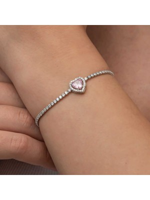 Usho Jewelry Gümüş Pembe Taşlı Kalpli Su Yolu Bileklik