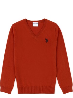 U.S. Polo Assn. Kiremit  Kazak /Triko 50275849-VR031 Renk Slim Fit Düz Yaka Kazak Erkek Çocuk İçin Trend Tasarım