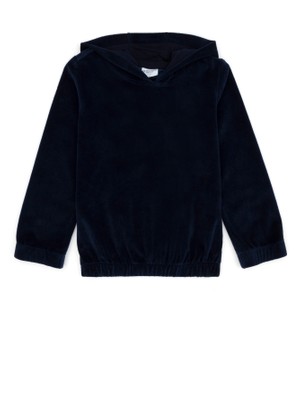 U.S. Polo Assn. Kız Çocuk Lacivert Kapüşonlu Kadife Sweatshirt 50272420-VR033