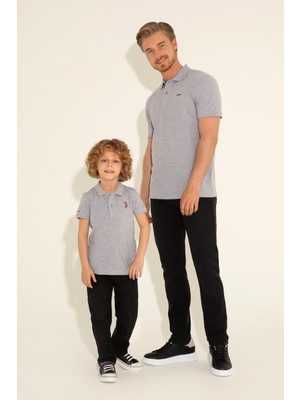 U.S. Polo Assn. Erkek Çocuk Gri Melanj Basic Polo Yaka Tişört 50284814-VR086