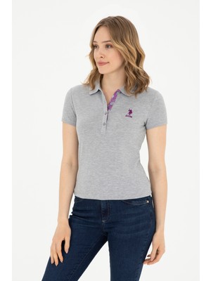 U.S. Polo Assn. Kadın Gri Melanj Basic Polo Yaka Tişört 50280060-VR086
