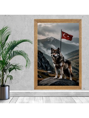 Lioncraft Türk Bayrağı, Türkçü, Bozkurt Tablo, Çerçeveli Cam Tablo 30X45 cm