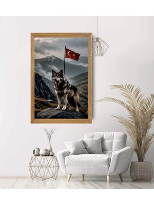 Lioncraft Türk Bayrağı, Türkçü, Bozkurt Tablo, Çerçeveli Cam Tablo 30X45 cm