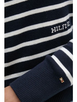 Tommy Hilfiger Pamuklu Regular Fit Bisiklet Yaka Çizgili Kazak Bayan Kazak WW0WW43506 0AA