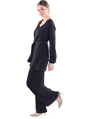 Rays 7002 3'lü Kimono Bluz Pantolon Takım Siyah