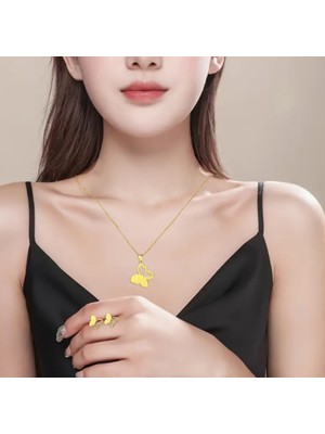 SE Jewellery Gold Kelebek Model Şık Kolye Küpe Set