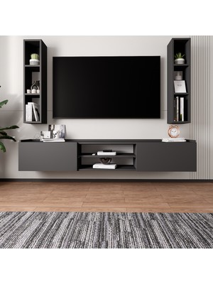 Lifedeco Tv Ünitesi Antrasit Kapaklı Duvara Monte 2 Raflı LD-2000-GF2R