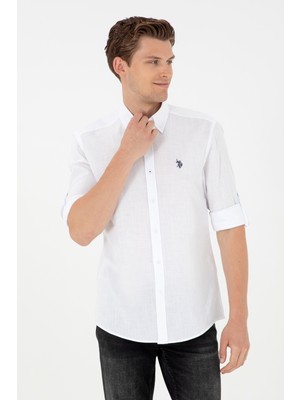 U.S. Polo Assn. Erkek Beyaz Basic Gömlek Trend Regular Fit Keten Görünümlü 50288648-VR013