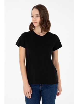 U.S. Polo Assn. Kadın Siyah Bisiklet Yaka Basic Tişört 50296152-VR046