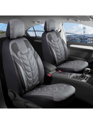 Ford Puma Uyumlu Full Deri Oto Koltuk Kılıfı Ön Arka Set Classy Model Gri Siyah Sc