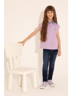 U.S. Polo Assn. Kız Çocuk Lila Polo Yaka Kolsuz Tişört 50288435-VR034