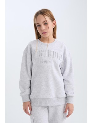 DeFacto Kız Çocuk Gri Bisiklet Yaka Baskılı Sweatshirt D6628A824AU