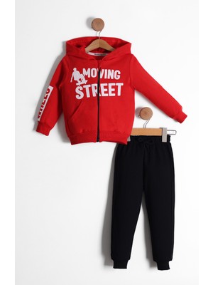 Pollito Erkek Çocuk Kanguru Cepli Street Baskılısı Fermuarlı Hırka 2'li Eşofman Takımı